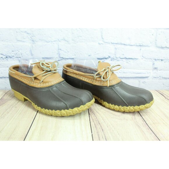 LL Bean Low Moccasin Duck Boots Brown Leather Unlined Gumshoes Size 10 M - Picture 3 of 10